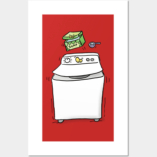 Cute funny washing machine laundry cartoon illustration Posters and Art